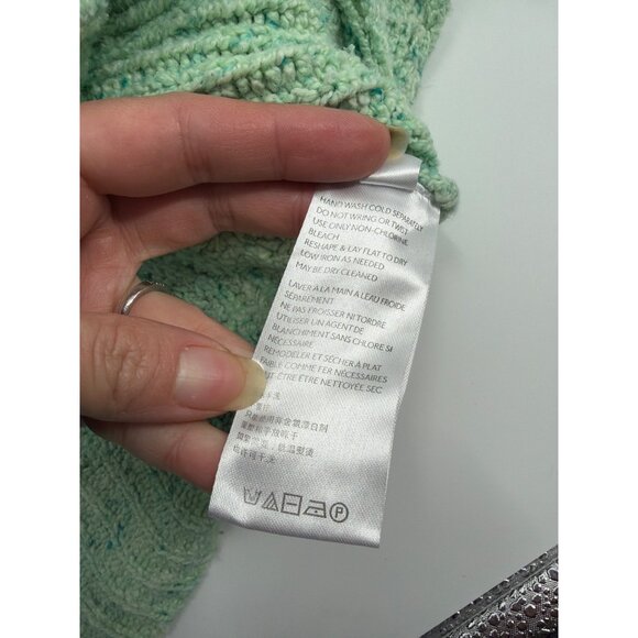 Free People Womens S Textured Cable Knit Cropped Sweater Green Boxy Fisherman - Picture 5 of 9